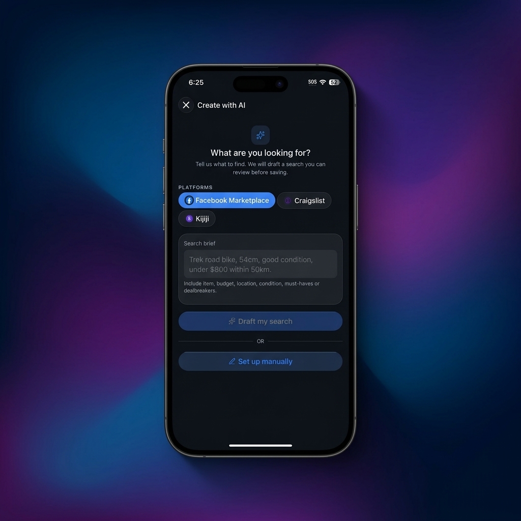 Classifindr AI search wizard on mobile